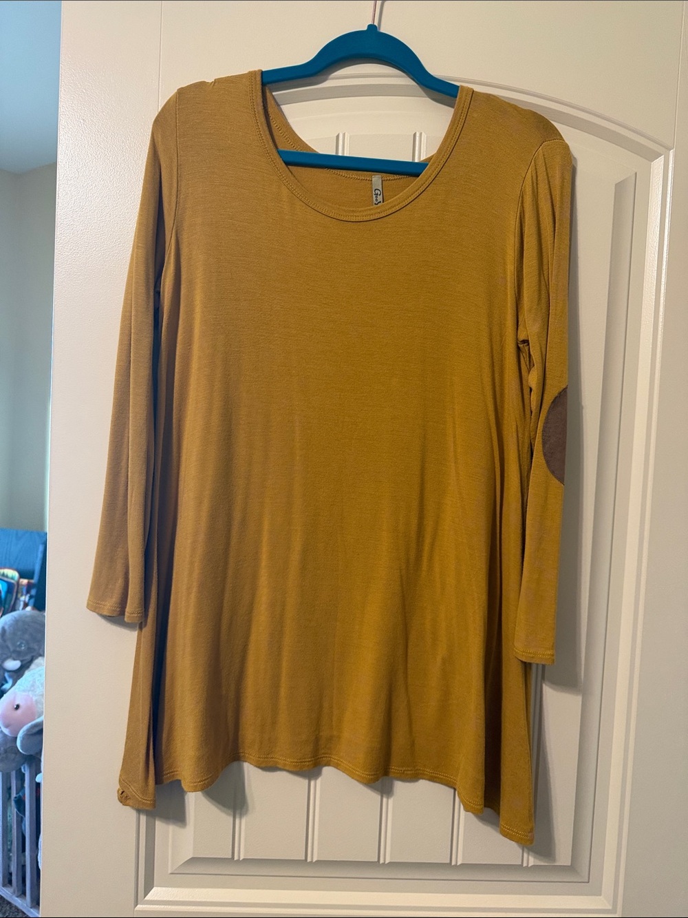 Women’s Mustard Scoop Neck Long Sleeve Tunic with Elbow Detail